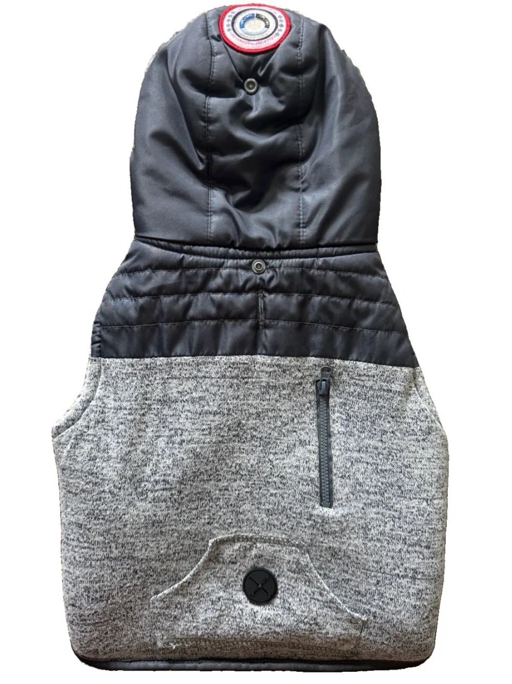 LuvGear Cold Alert Dog Jacket Hood Sherpa Lined Gray Medium Harness Hole Coat
